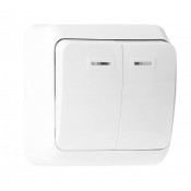 Выключатель 2 клавиш. ОУ белый, индикат. 10А (SBE-03w-10-SW2-1) Smartbuy Юпитер
