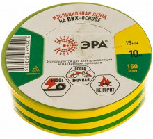 Изолента ПВХ 15/10 желто-зеленая 0.15х15мм, 10м 190% растяж. 3935 ЭРА