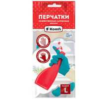 Перчатки хозяйственные латексные L Удлиненные БИКОЛОР, бежевый+бирюзовый, 1 пара Komfi BICOLO7