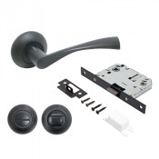 Ручка и защелка комплект с фикс АЛЛЮР АРТ "ОСКАР" BL+L7050S BL+BK-R1 BL (13150/S7050) матовый черный