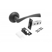 Комплект ручка и защелка АЛЛЮР АРТ "ОСКАР" BL+L45-8 BL (13150/S45) матовый черный з14677