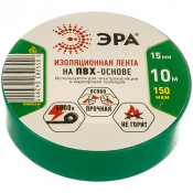 Изолента ПВХ 15/10 зеленая 0.15х15 мм, 10 м 190% растяж. 3911 ЭРА