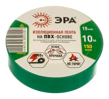 Изолента ПВХ 15/10 зеленая 0.15х15 мм, 10 м 190% растяж. 3911 ЭРА