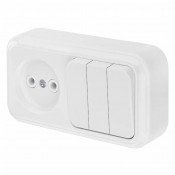 Блок 3 клавиш. выкл. + розетка, ОУ белый 3В-РЦ-525 Bylectrica ПРАЛЕСКА