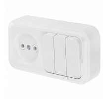 Блок 3 клавиш. выкл. + розетка, ОУ белый 3В-РЦ-525 Bylectrica ПРАЛЕСКА