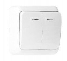 Выключатель 2 клавиш. индикат. 10А ОУ белый (SBE-03w-10-SW2-1) Smartbuy Юпитер