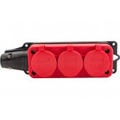 Колодка ОУ тройная 3 гн. с загл. каучук 2P+PE 1x16A 220-240V IP54 красный 4123 (Турция) NE-AD