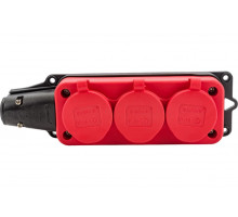 Колодка ОУ тройная 3 гн. с загл. каучук 2P+PE 1x16A 220-240V IP54 красный 4123 (Турция) NE-AD