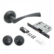 Комплект ручка+ защ с фикс "ОСКАР" Матовый Черный BL+L7050S BL+BK-R1 BL (13150/S7050) АЛЛЮР АРТ